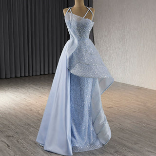 Luxury Sequins Long Formal Dress Evening Dress with Spagehtti Strap - Rosymae