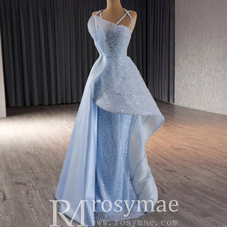 Luxury Sequins Long Formal Dress Evening Dress with Spagehtti Strap - Rosymae