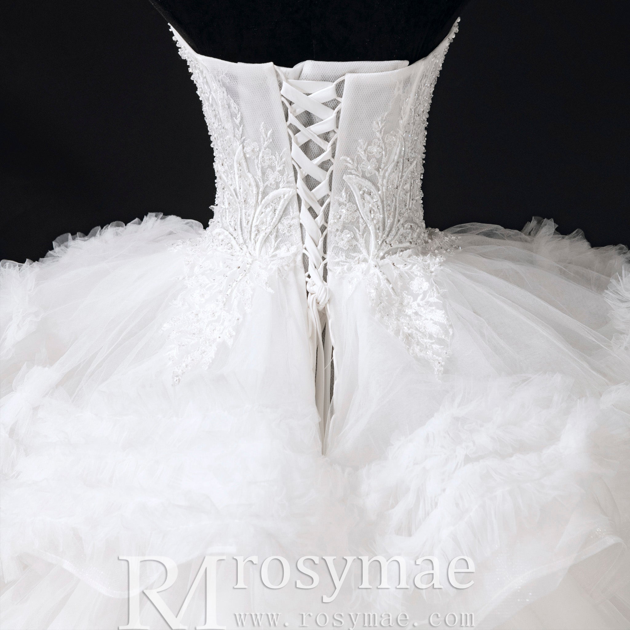 Luxury Sheer Bodice Ball Gown Wedding Dress with Sweetheart Neckline - Rosymae