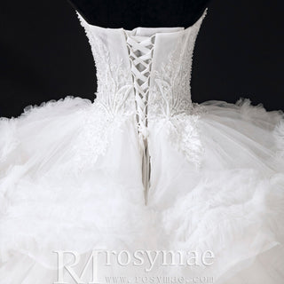 Luxury Sheer Bodice Ball Gown Wedding Dress with Sweetheart Neckline - Rosymae
