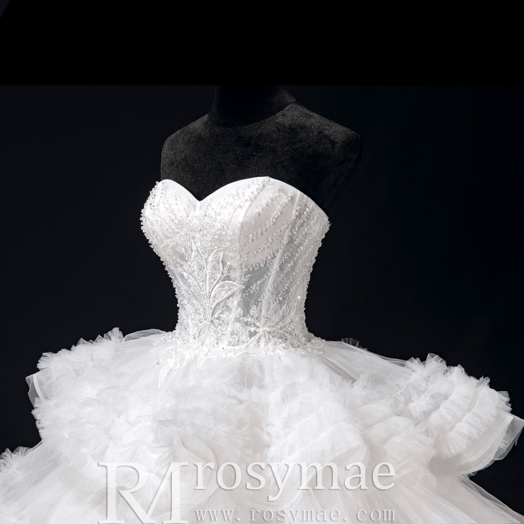 Luxury Sheer Bodice Ball Gown Wedding Dress with Sweetheart Neckline - Rosymae