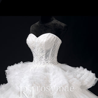 Luxury Sheer Bodice Ball Gown Wedding Dress with Sweetheart Neckline - Rosymae