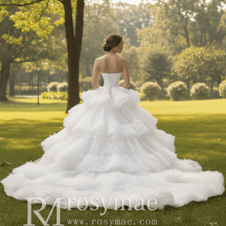Luxury Sheer Bodice Ball Gown Wedding Dress with Sweetheart Neckline - Rosymae