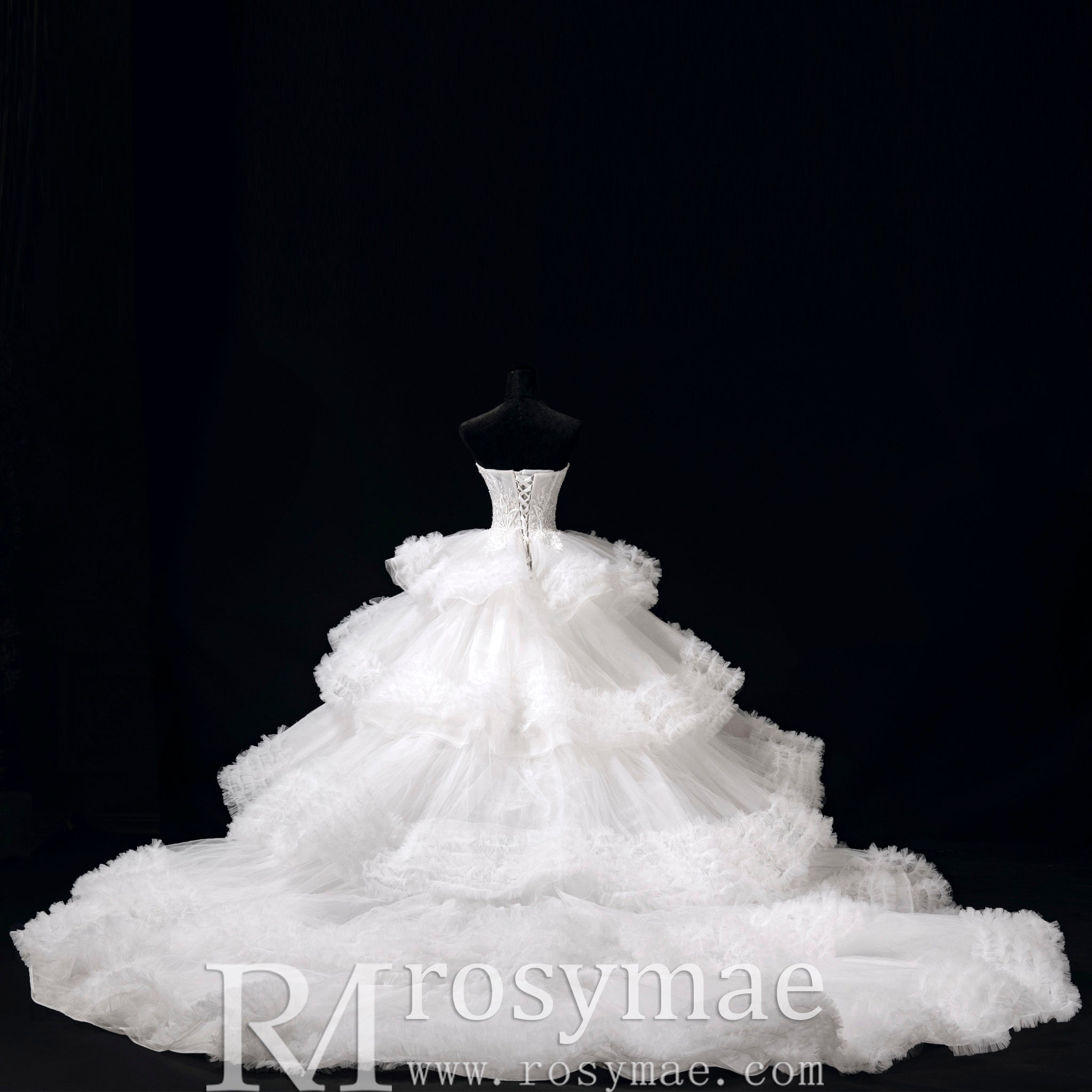 Luxury Sheer Bodice Ball Gown Wedding Dress with Sweetheart Neckline - Rosymae