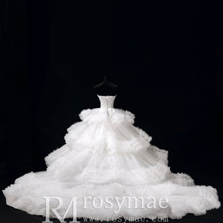 Luxury Sheer Bodice Ball Gown Wedding Dress with Sweetheart Neckline - Rosymae