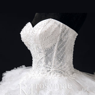 Luxury Sheer Bodice Ball Gown Wedding Dress with Sweetheart Neckline - Rosymae