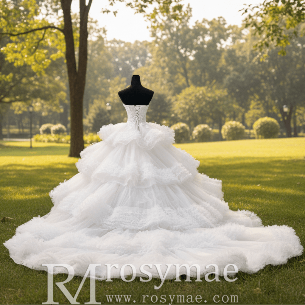 Luxury Sheer Bodice Ball Gown Wedding Dress with Sweetheart Neckline - Rosymae