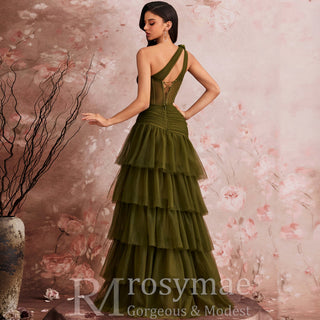 Luxury Skew-shouldered Cake Dress Luxury Sequin Slit Formal Evening Dress - Rosymae