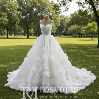 Luxury Spaghetti Straps Ball Gown Wedding Dress with Detachable Cape - Rosymae