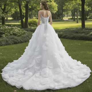 Luxury Spaghetti Straps Ball Gown Wedding Dress with Detachable Cape - Rosymae