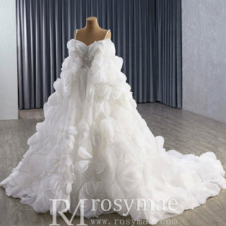 Luxury Spaghetti Straps Ball Gown Wedding Dress with Detachable Cape - Rosymae