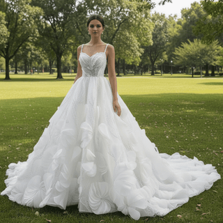 Luxury Spaghetti Straps Ball Gown Wedding Dress with Detachable Cape - Rosymae