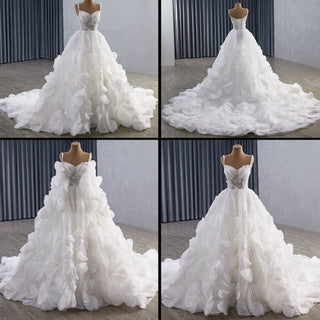 Luxury Spaghetti Straps Ball Gown Wedding Dress with Detachable Cape - Rosymae