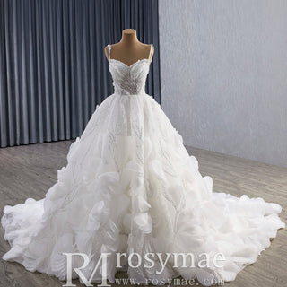 Luxury Spaghetti Straps Ball Gown Wedding Dress with Detachable Cape - Rosymae