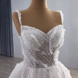 Luxury Spaghetti Straps Ball Gown Wedding Dress with Detachable Cape - Rosymae