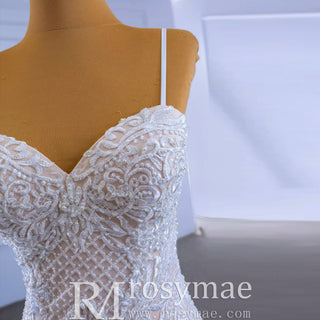Luxury Spaghetti Straps Mermaid Wedding Dress with Ruffle Skirt - Rosymae