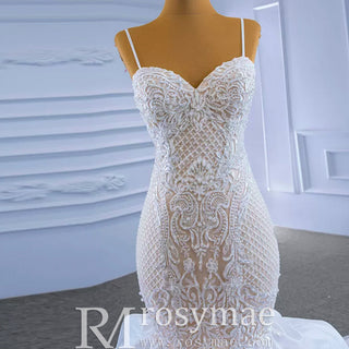 Luxury Spaghetti Straps Mermaid Wedding Dress with Ruffle Skirt - Rosymae