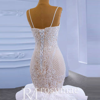 Luxury Spaghetti Straps Mermaid Wedding Dress with Ruffle Skirt - Rosymae