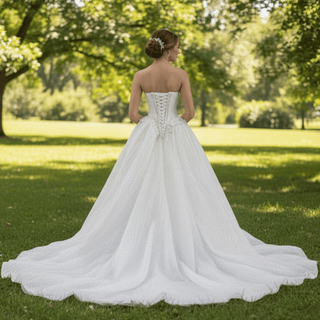 Luxury Sparkly A-line Wedding Dress with Detachable Train and Sleeves - Rosymae