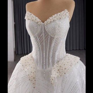 Luxury Sparkly A-line Wedding Dress with Detachable Train and Sleeves - Rosymae