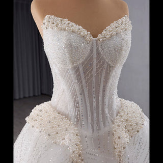Luxury Sparkly A-line Wedding Dress with Detachable Train and Sleeves - Rosymae