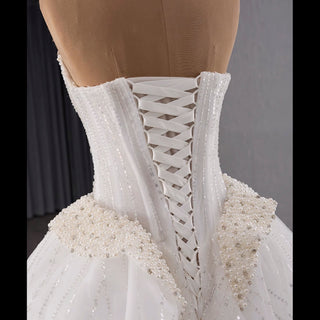 Luxury Sparkly A-line Wedding Dress with Detachable Train and Sleeves - Rosymae