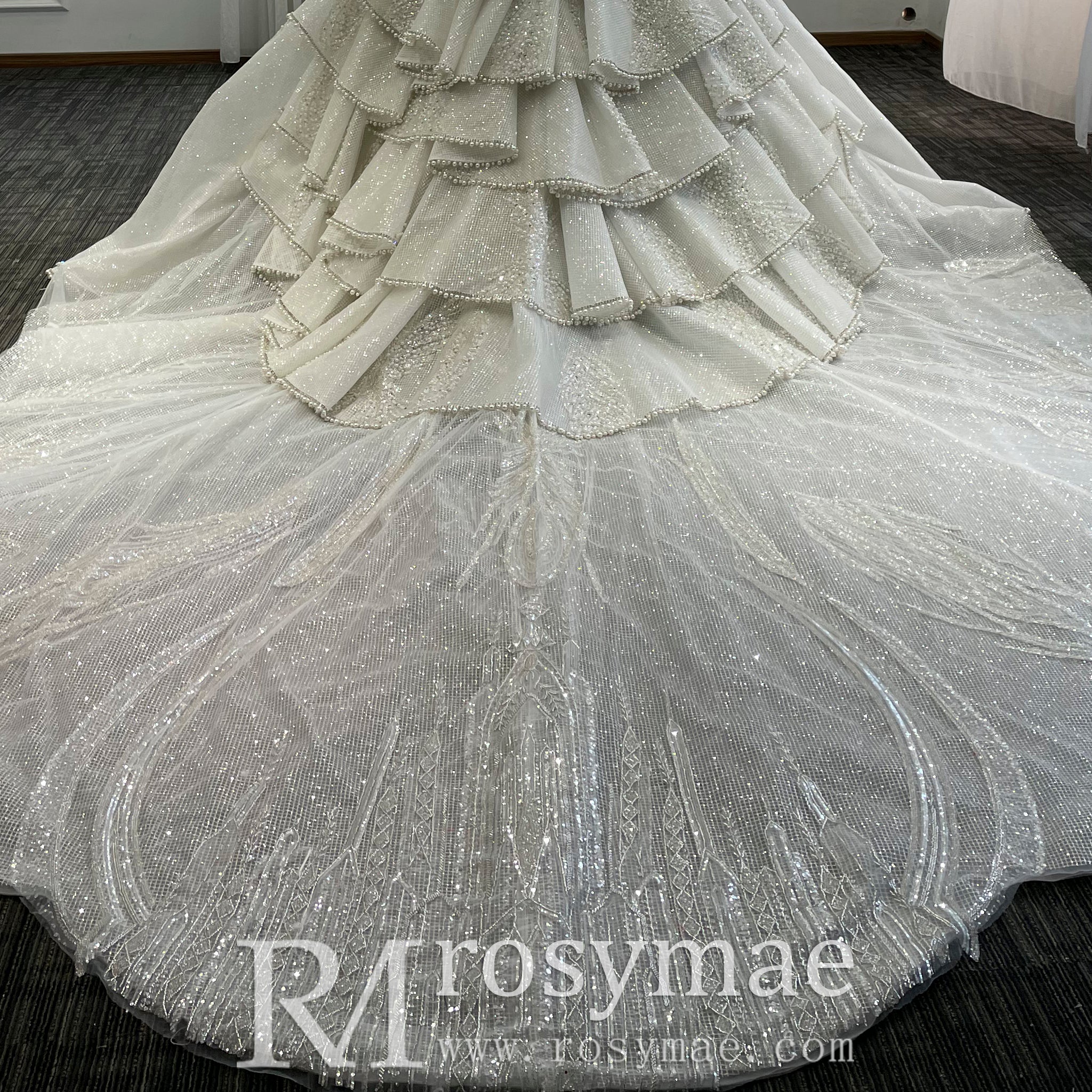 Sparkly Wedding Dresses Glitter Wedding Gowns with Puffy Skirt Champagne / 28W Sparkly Wedding Dresses Glitter Wedding Gowns with Puffy Skirt Champagne / 28W