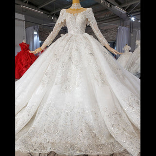 Luxury Sparkly Big Skirt Wedding Dress with Long Sleeve - Rosymae