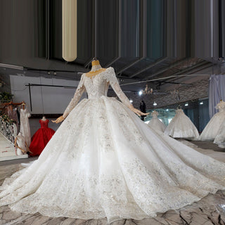 Luxury Sparkly Big Skirt Wedding Dress with Long Sleeve - Rosymae