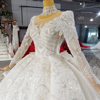 Luxury Sparkly Big Skirt Wedding Dress with Long Sleeve - Rosymae