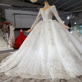 Luxury Sparkly Big Skirt Wedding Dress with Long Sleeve - Rosymae