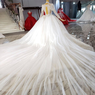 Luxury Sparkly Big Skirt Wedding Dress with Long Sleeve - Rosymae