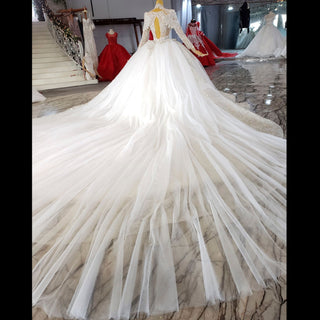 Luxury Sparkly Big Skirt Wedding Dress with Long Sleeve - Rosymae