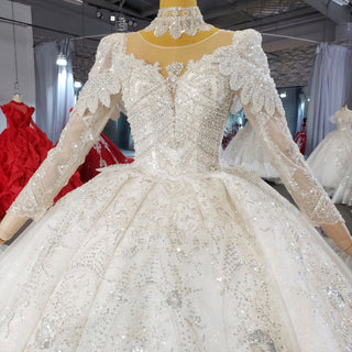 Luxury Sparkly Big Skirt Wedding Dress with Long Sleeve - Rosymae