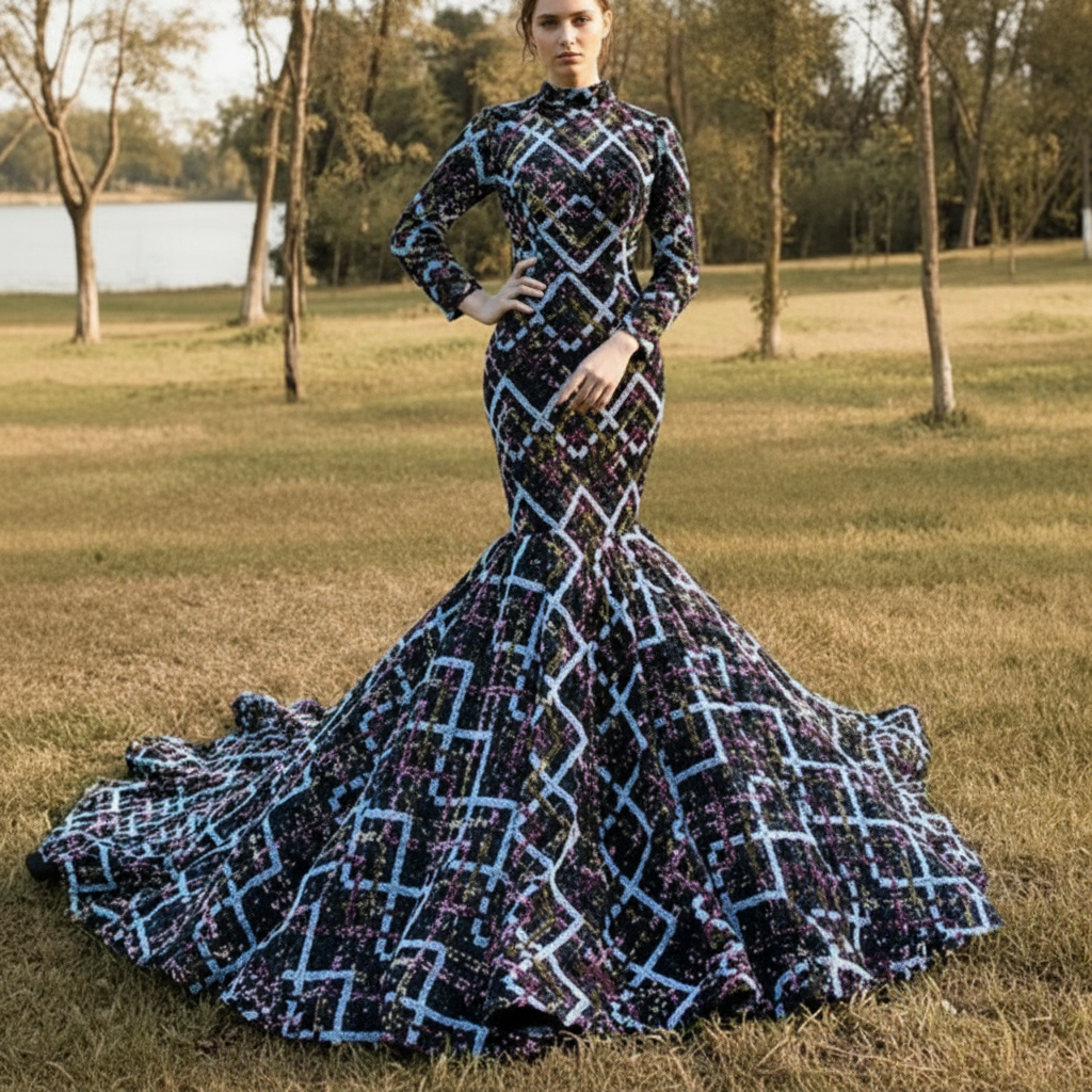 Multicolor Sequin Long Sleeve Prom Dresses Vintage Formal Gown Multicolor / 4