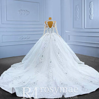 Luxury Sparkly Wedding Dress High Neck Modest Bridal Gown - Rosymae