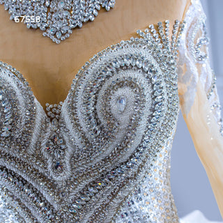 Luxury Sparkly Wedding Dress High Neck Modest Bridal Gown - Rosymae