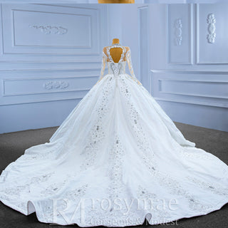 Luxury Sparkly Wedding Dress High Neck Modest Bridal Gown - Rosymae