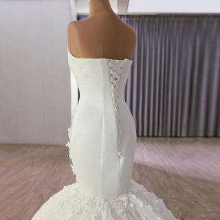 Luxury Strapless Bridal Gown Trumpet Wedding Dress with 3D Flower - Rosymae
