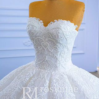 Luxury Strapless Sparkly Beaded Ball Gown Puffy Wedding Dress - Rosymae