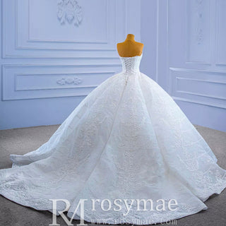 Luxury Strapless Sparkly Beaded Ball Gown Puffy Wedding Dress - Rosymae