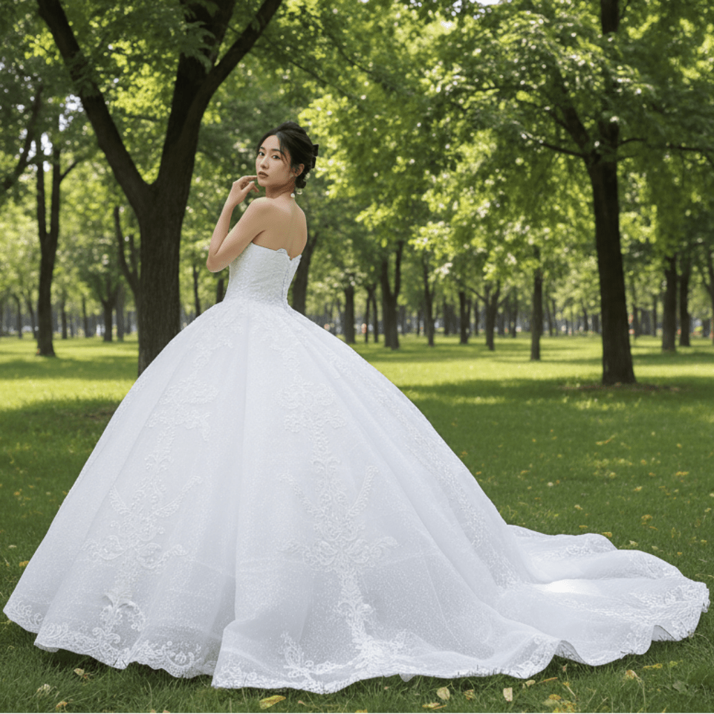 Luxury Strapless Sparkly Beaded Ball Gown Puffy Wedding Dress - Rosymae