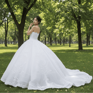 Luxury Strapless Sparkly Beaded Ball Gown Puffy Wedding Dress - Rosymae