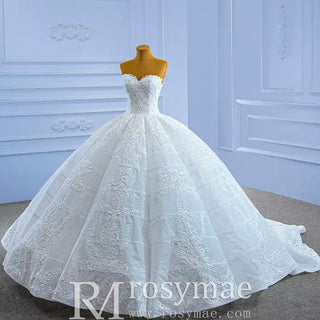 Luxury Strapless Sparkly Beaded Ball Gown Puffy Wedding Dress - Rosymae