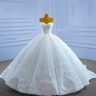 Luxury Strapless Sparkly Beaded Ball Gown Puffy Wedding Dress - Rosymae