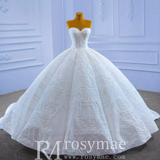 Luxury Strapless Sparkly Beaded Ball Gown Puffy Wedding Dress - Rosymae