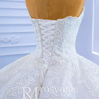 Luxury Strapless Sparkly Beaded Ball Gown Puffy Wedding Dress - Rosymae