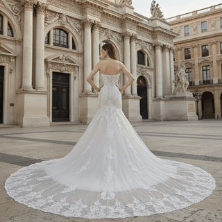 Luxury Sweetheart Neck Lace Trumpet Sparkly Wedding Dresses - Rosymae