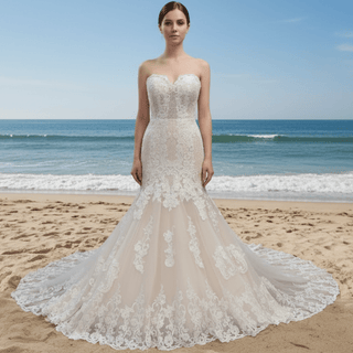 Luxury Sweetheart Neck Lace Trumpet Sparkly Wedding Dresses - Rosymae