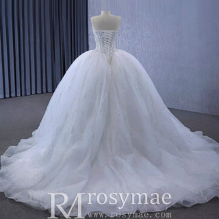 Luxury Sweetheart Neckline Ball Gown Wedding Dress Sheer Bodice - Rosymae